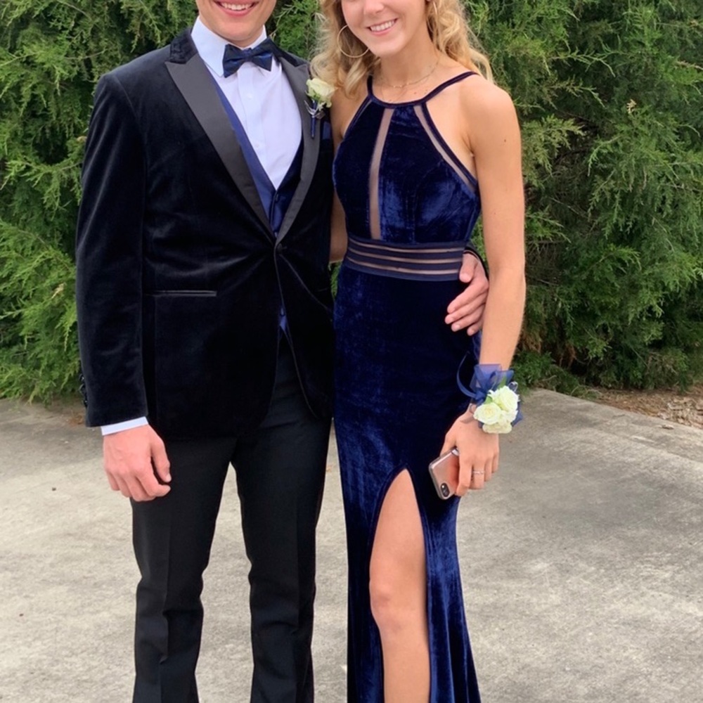 Dark Blue Velvet Prom or Formal Dress (EUC)